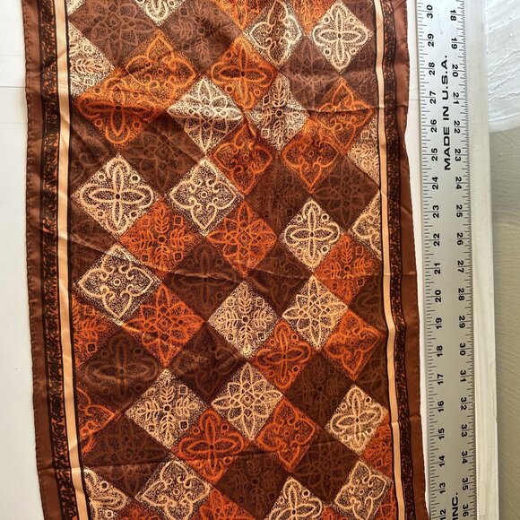 Vintage Womens Brown Neck Scarf Geometric 1970s Poly 42 x 13 inch - Picture 4 of 5